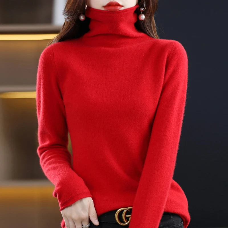 ZYCZCXX Autumn and Winter Turtleneck Sweater Women 100% Merino Wool Sweater Basic Knit Top 2024 New Women's Thermal Pullover