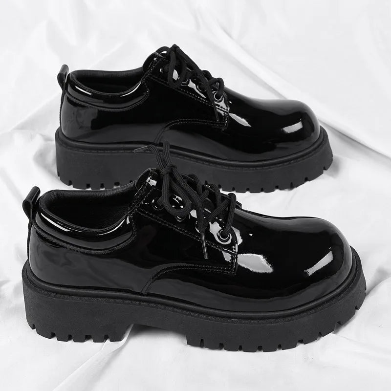Unisex Black Leather Shoes 2025 Spring Platform Lace-up Oxfords Shoes Non Slip Comforts Men's Women Casual Work Shoes Plus 37-46