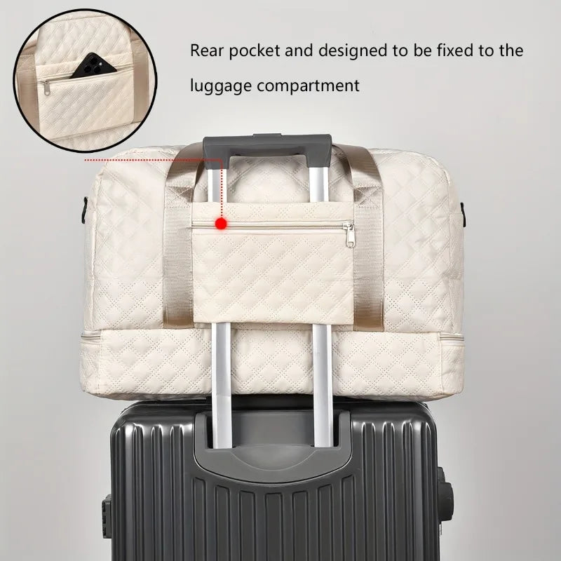 Casual nylon travel luggage bag,  large capacity sports and fitness storage, multi pocket portable weekender overnight bag