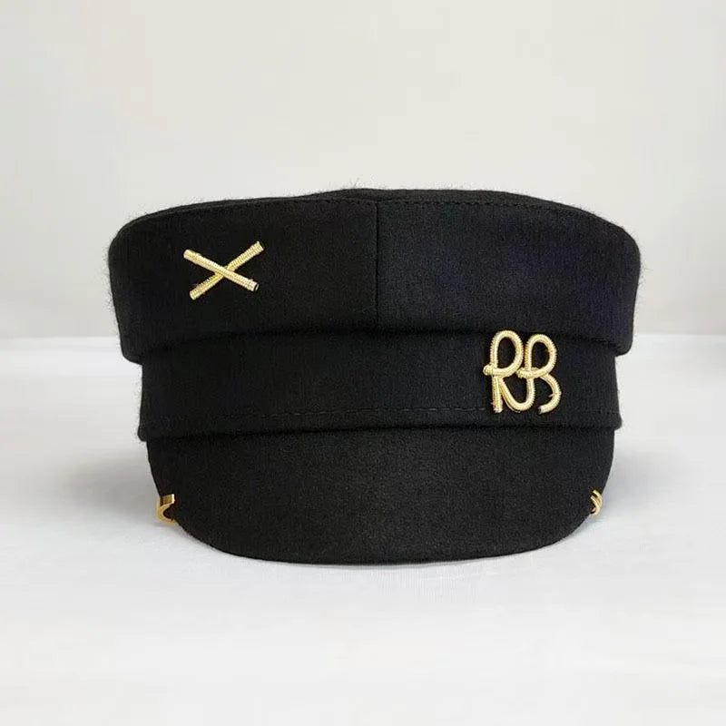 Luxury Designer Brand Wool Fabric Newsboy Caps for Women Letters Militray Hat Flat Top Cap Casual Gorras Visor Navy Hats Gorras
