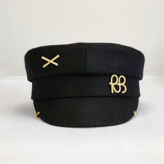 Luxury Designer Brand Wool Fabric Newsboy Caps for Women Letters Militray Hat Flat Top Cap Casual Gorras Visor Navy Hats Gorras