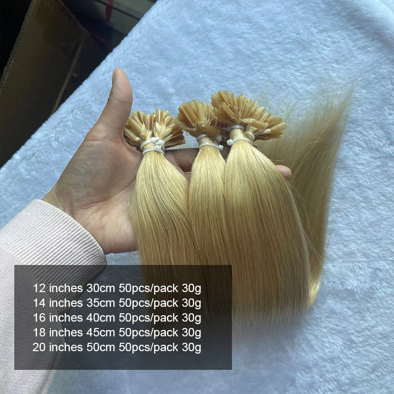 Human Hair Extensions U Tip Hair Straight Pre-bonded Tip Hair Extensions Hot Fusion Keratin Extension Dark Blonde 24# 12"-20"