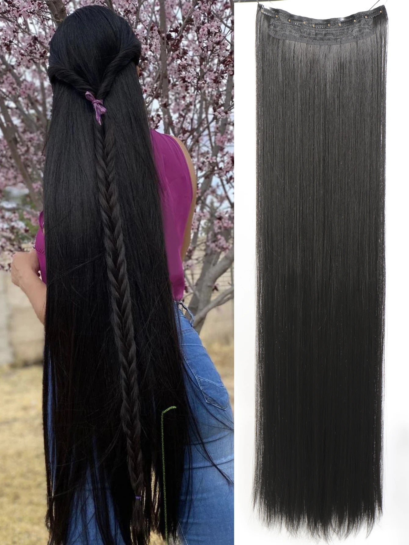 Synthetic 5 Clip In Hair Extensions Long Straight Hairstyle Hairpiece Black Brown Blonde 80CM Natural Fake Hair For Women