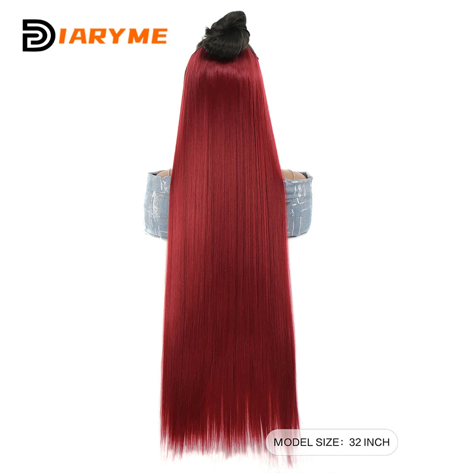 100cm Extra long Straight Hair Extension Synthetic 5 Clip in Hair Extensions For Women Heat Resistant Fibre Black Red Fake Hairp