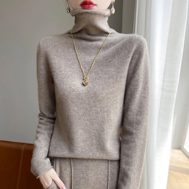 ZYCZCXX Autumn and Winter Turtleneck Sweater Women 100% Merino Wool Sweater Basic Knit Top 2024 New Women's Thermal Pullover