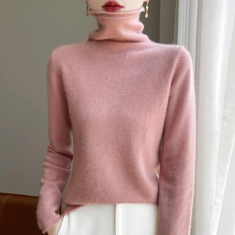ZYCZCXX Autumn and Winter Turtleneck Sweater Women 100% Merino Wool Sweater Basic Knit Top 2024 New Women's Thermal Pullover