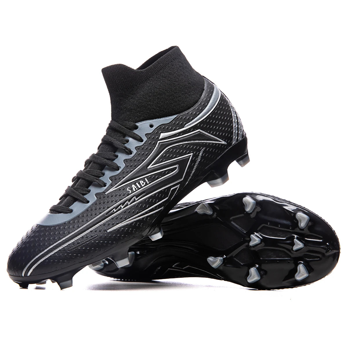 Unisex high-top soccer shoes for adult students, with the option of studded or long studs, available in 4 colors. Sole spikes