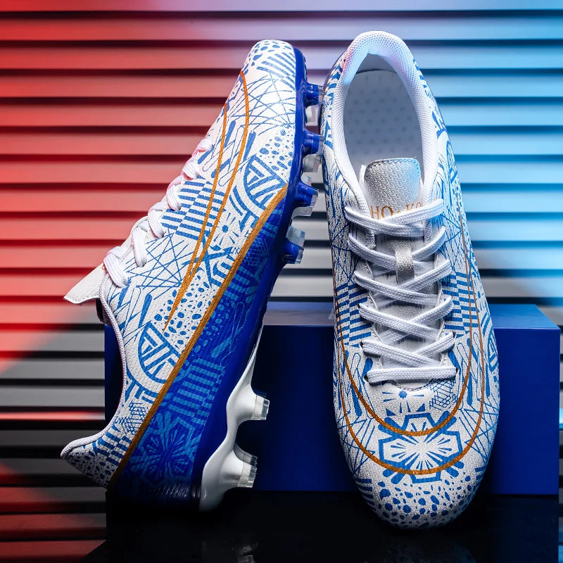 Unisex high-top soccer shoes for adult students, with the option of studded or long studs, available in 4 colors. Sole spikes