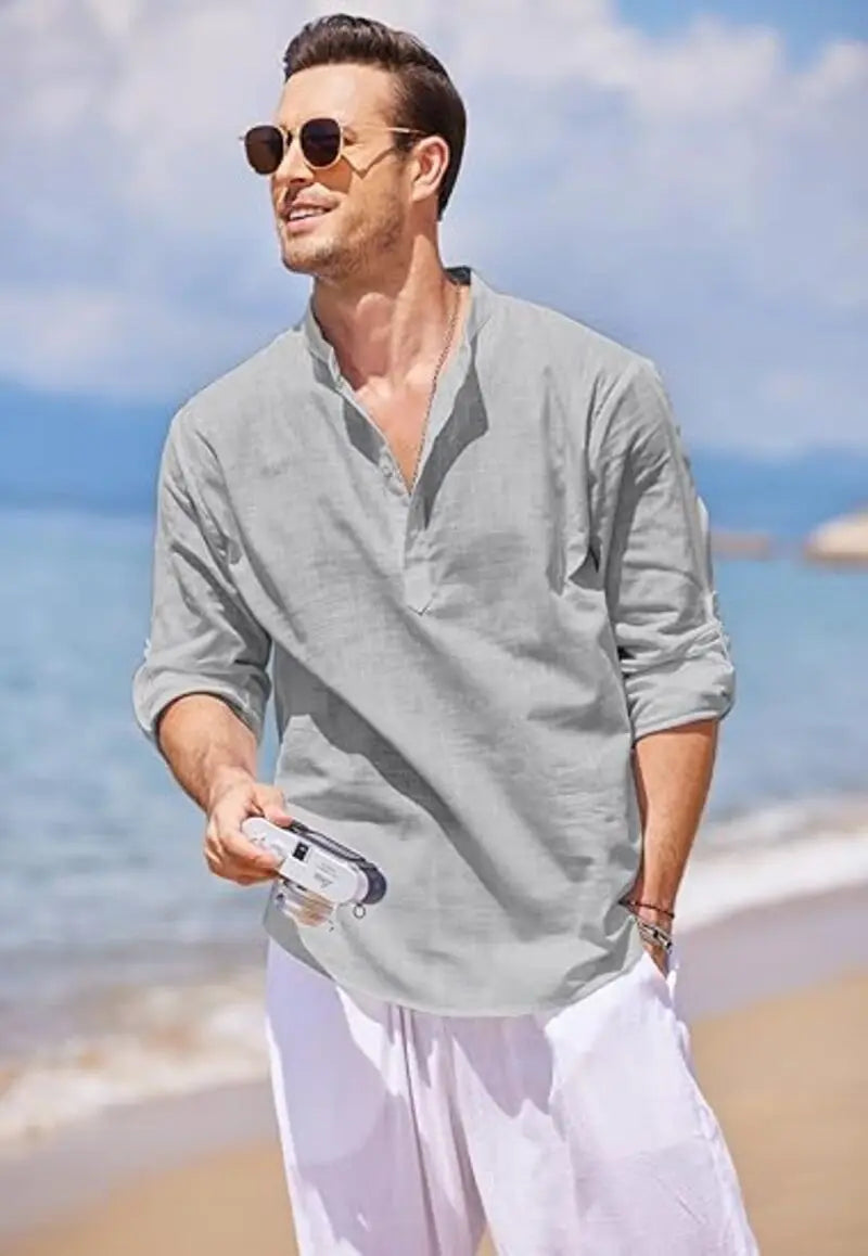 New Men's Casual Blouse Cotton Linen Shirt Loose Tops Long Sleeve Tee Shirt Spring Autumn Casual Handsome Men's Shirts