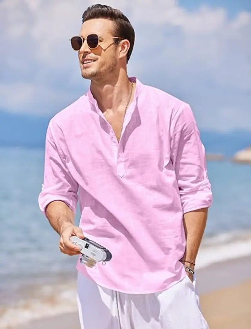 New Men's Casual Blouse Cotton Linen Shirt Loose Tops Long Sleeve Tee Shirt Spring Autumn Casual Handsome Men's Shirts