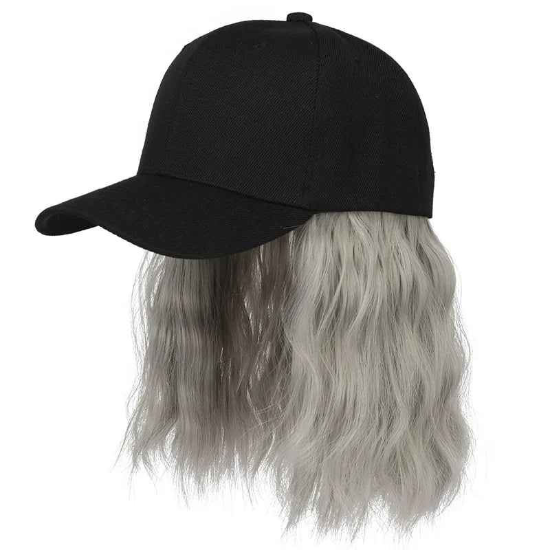 Synthetic Hat Wig for Women Wig Cap with Curly Hair Extensions Hat with Hair Wave Adjustable Baseball Cap Wigs
