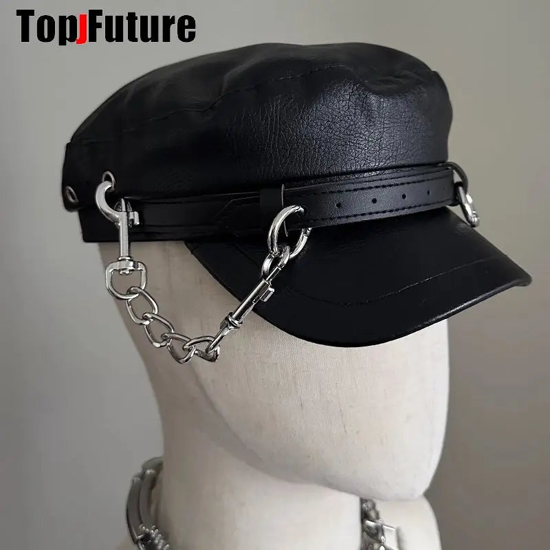 Unisex style Harajuku Gothic Lolita Hat Women Men Punk Designer beret subculture punk metal Cap Streetwear Arm Cap