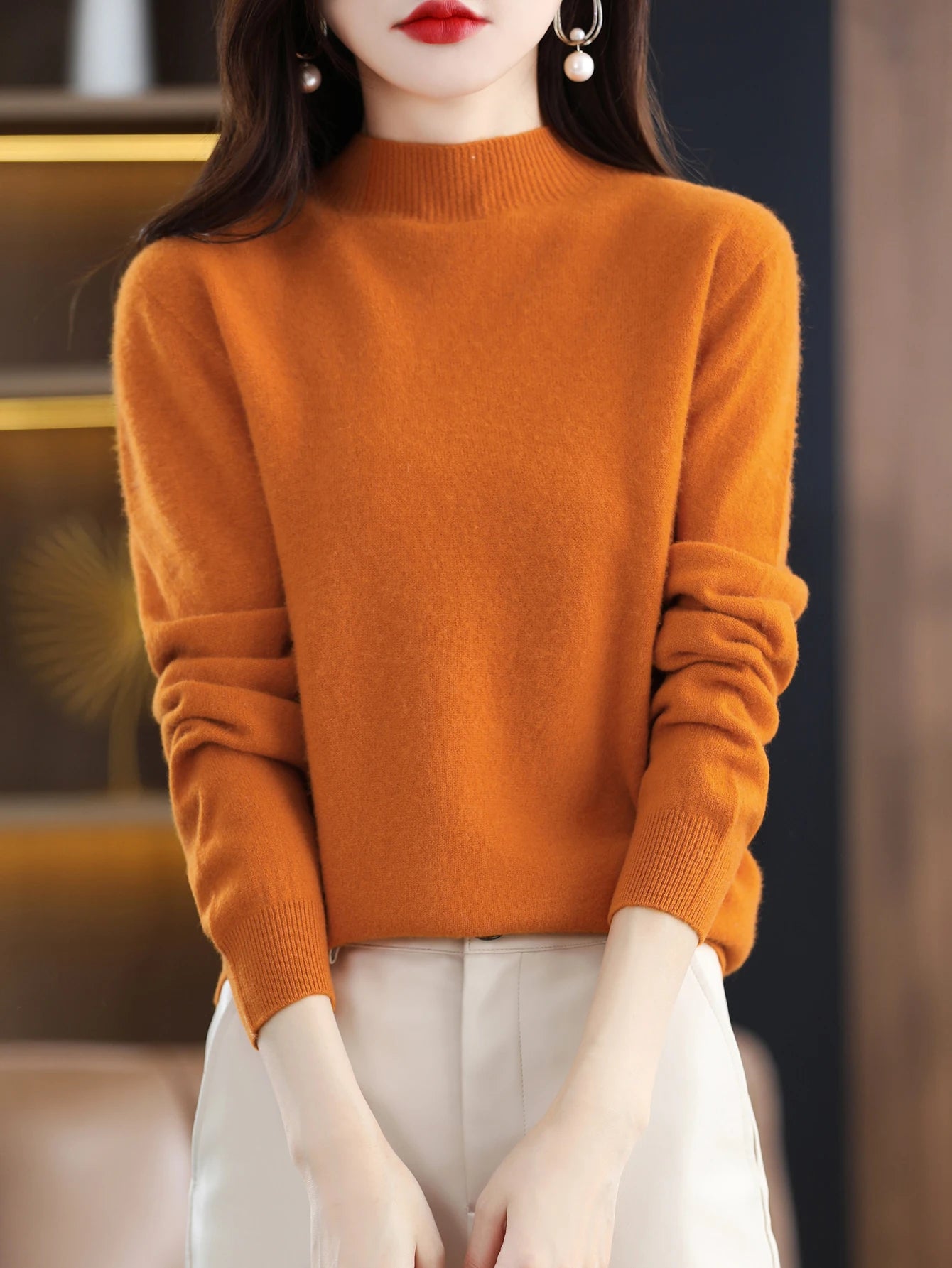 100% Merino Wool Cashmere Sweater Women Knitted Sweater Turtleneck Long Sleeve Pullovers Autumn Winter Clothing Warm Jumper Tops