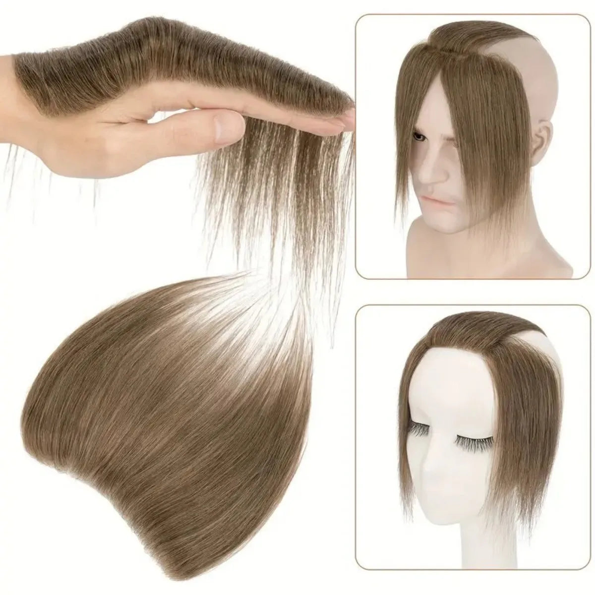 100% Human Hair Men’s V-Shaped Hairline Extensions | 6" Ultra-Thin PU Base | Natural-Looking Frontal Hairpiece Refills