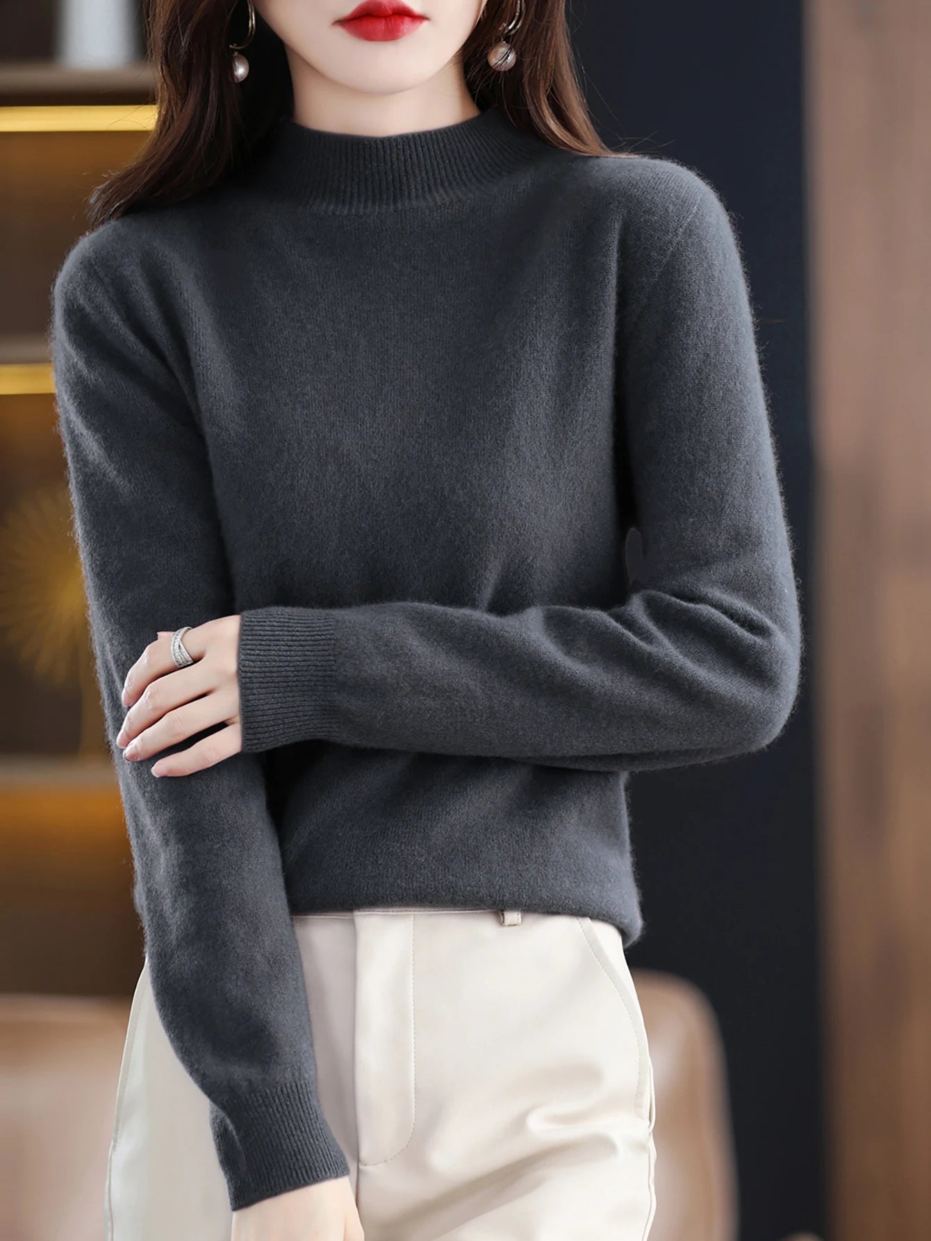 100% Merino Wool Cashmere Sweater Women Knitted Sweater Turtleneck Long Sleeve Pullovers Autumn Winter Clothing Warm Jumper Tops