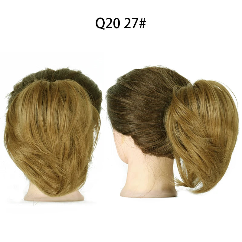 Hair Bun Ponytail Extension, Straight Synthetic Hairpiece Fully Short Ponytail Bun Extensions Hair Accessories Elastic Easy