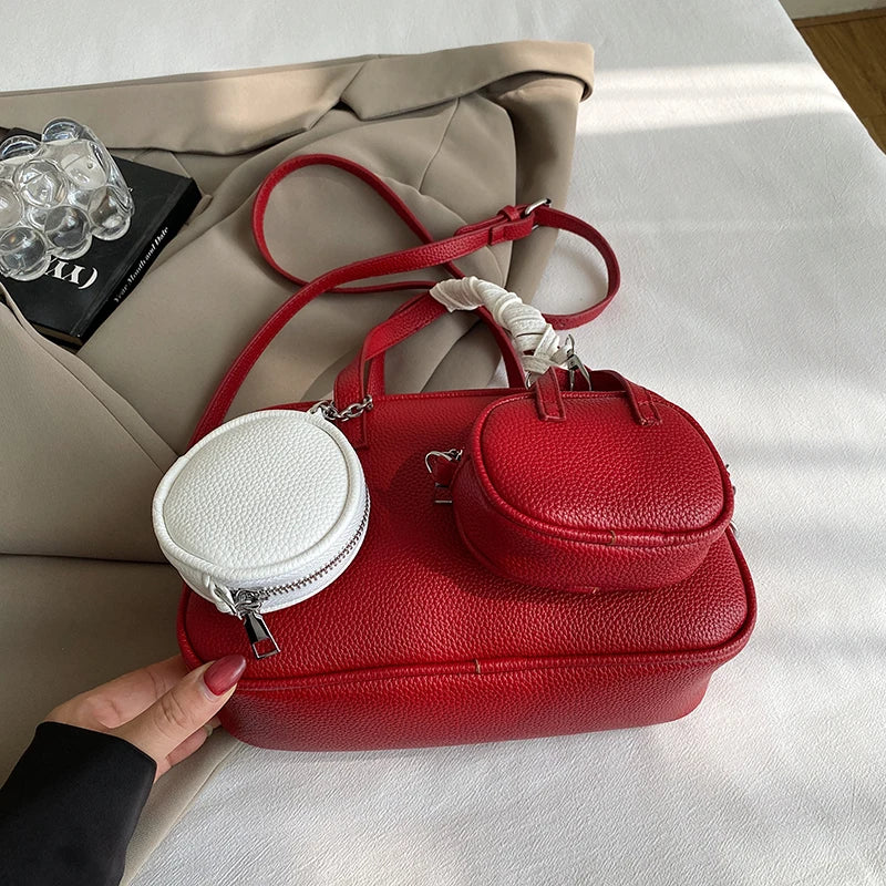 Casual Handbag 3-IN-1 Fashion Brand Messenger Bags for Women Pu Leather Crossbody Bag Lady Totes Large Capacity Travel Bag