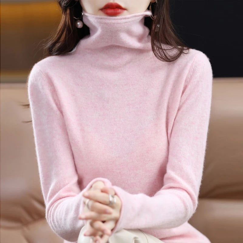 ZYCZCXX Autumn and Winter Turtleneck Sweater Women 100% Merino Wool Sweater Basic Knit Top 2024 New Women's Thermal Pullover