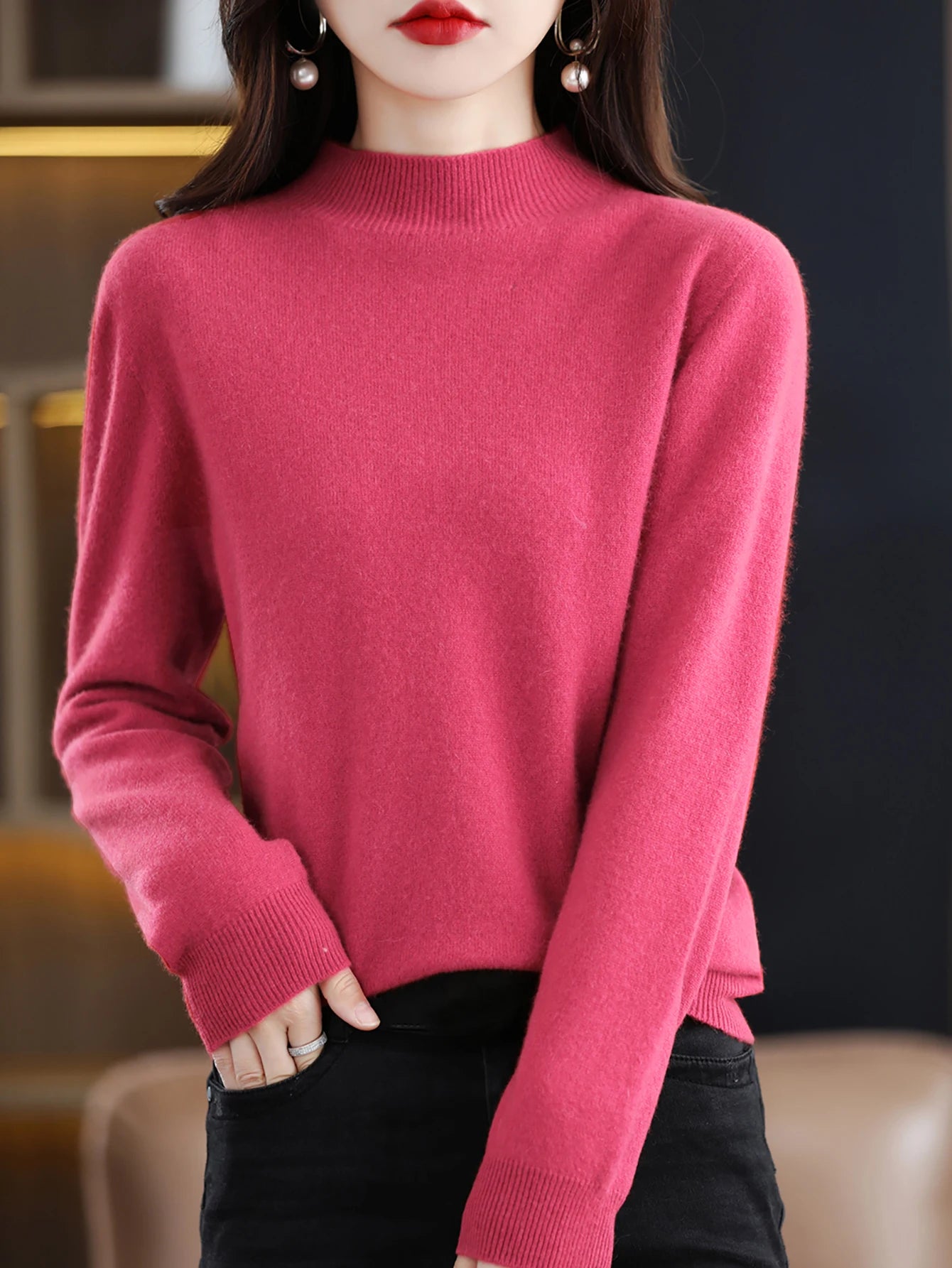 100% Merino Wool Cashmere Sweater Women Knitted Sweater Turtleneck Long Sleeve Pullovers Autumn Winter Clothing Warm Jumper Tops