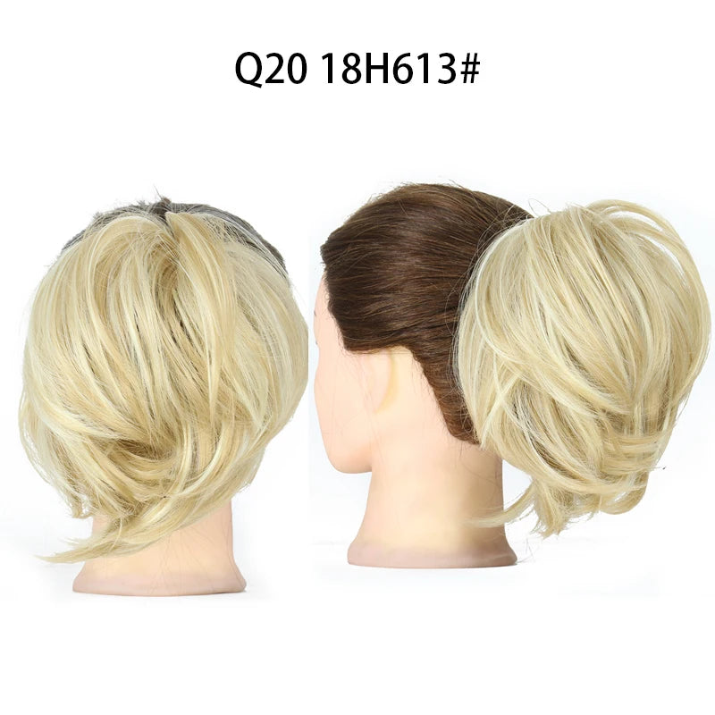Hair Bun Ponytail Extension, Straight Synthetic Hairpiece Fully Short Ponytail Bun Extensions Hair Accessories Elastic Easy
