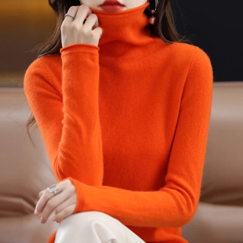 ZYCZCXX Autumn and Winter Turtleneck Sweater Women 100% Merino Wool Sweater Basic Knit Top 2024 New Women's Thermal Pullover