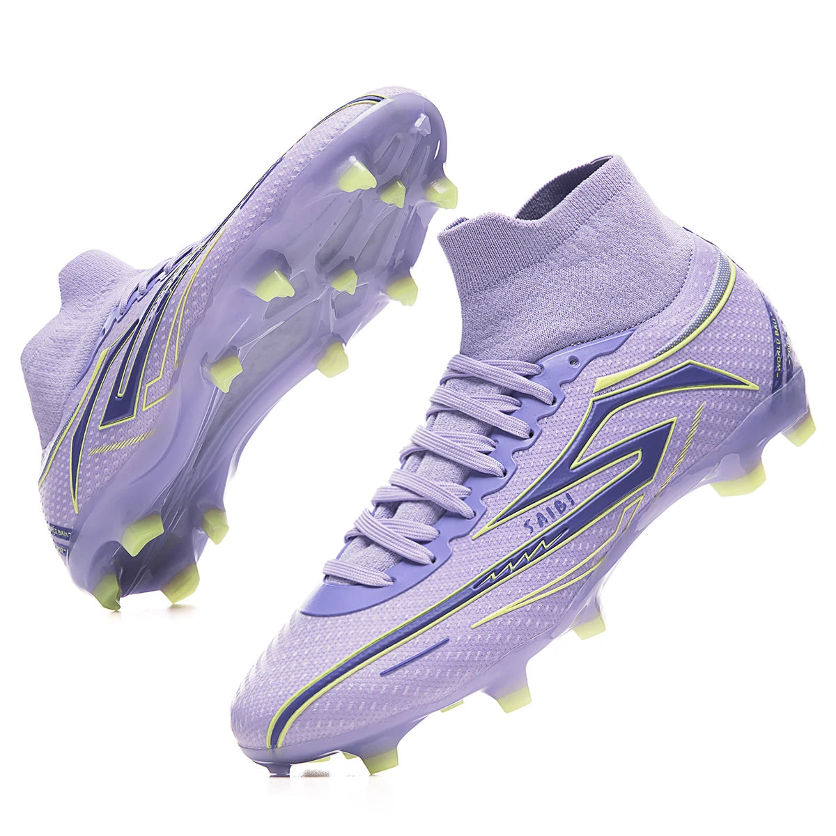 Unisex high-top soccer shoes for adult students, with the option of studded or long studs, available in 4 colors. Sole spikes