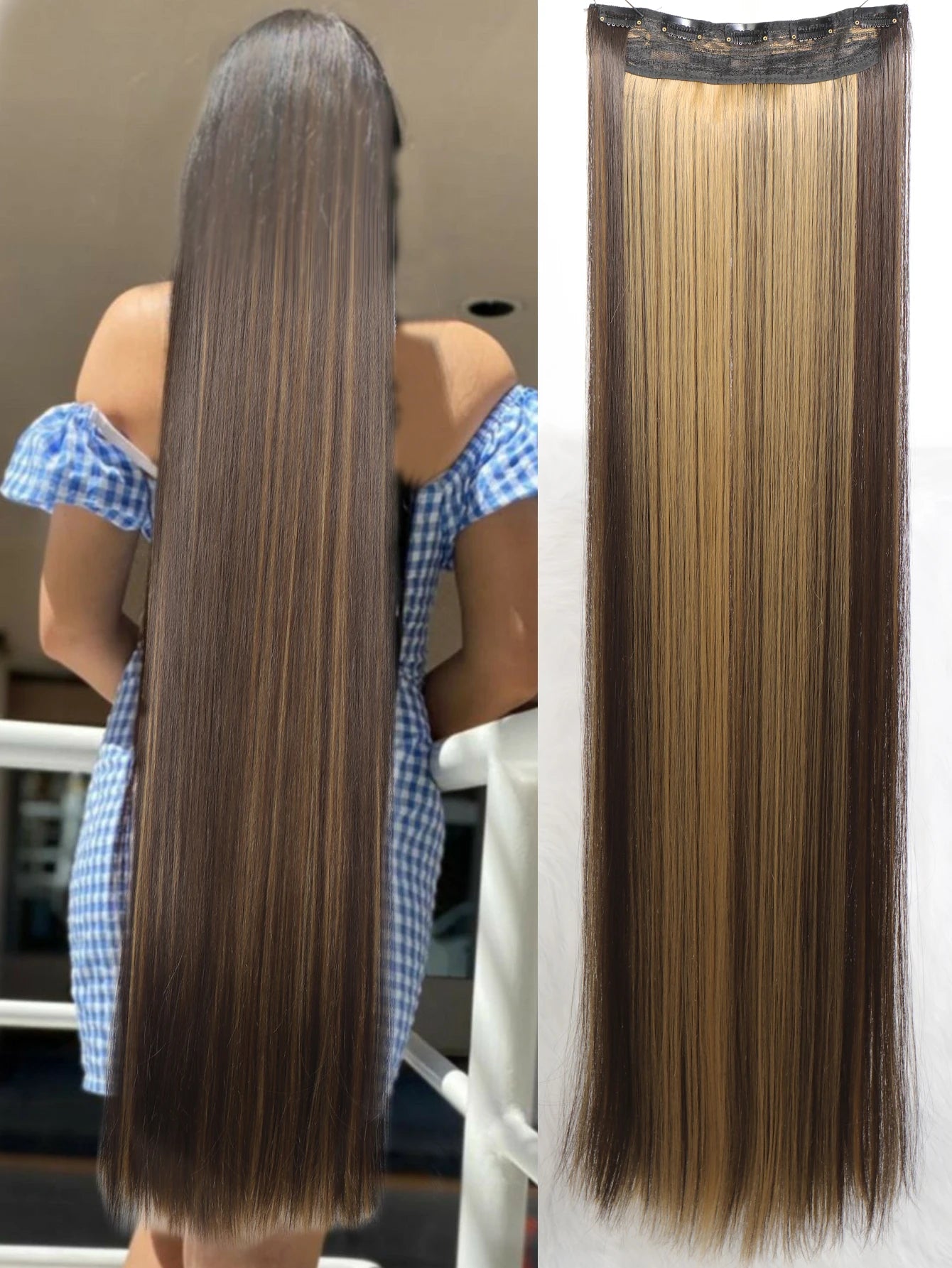Synthetic 5 Clip In Hair Extensions Long Straight Hairstyle Hairpiece Black Brown Blonde 80CM Natural Fake Hair For Women