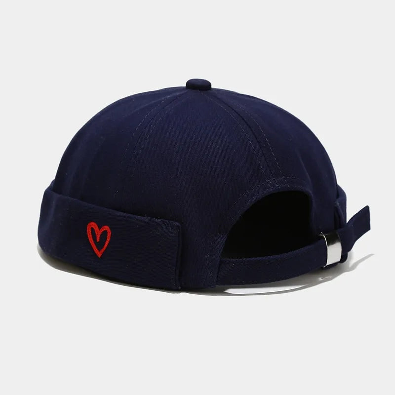 INS Literary Style Heart Love Label Docker Cap Vintage Brimless Hat Skullies Cap Beanie Hats Landlord Sailor Cap Men and Women