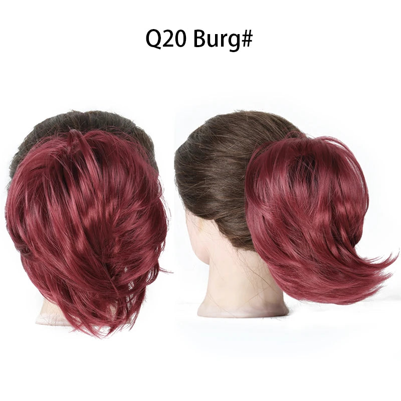 Hair Bun Ponytail Extension, Straight Synthetic Hairpiece Fully Short Ponytail Bun Extensions Hair Accessories Elastic Easy