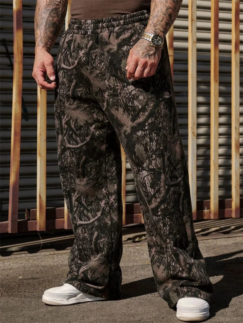2025 New Jogger Straight Trendy Fitness Pants Men's Camouflage Wide Leg Pants Breathable running sweatpants loose men trousers