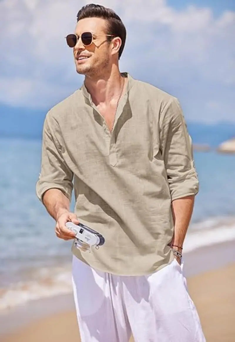 New Men's Casual Blouse Cotton Linen Shirt Loose Tops Long Sleeve Tee Shirt Spring Autumn Casual Handsome Men's Shirts