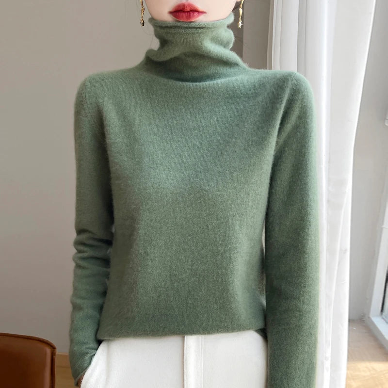 ZYCZCXX Autumn and Winter Turtleneck Sweater Women 100% Merino Wool Sweater Basic Knit Top 2024 New Women's Thermal Pullover
