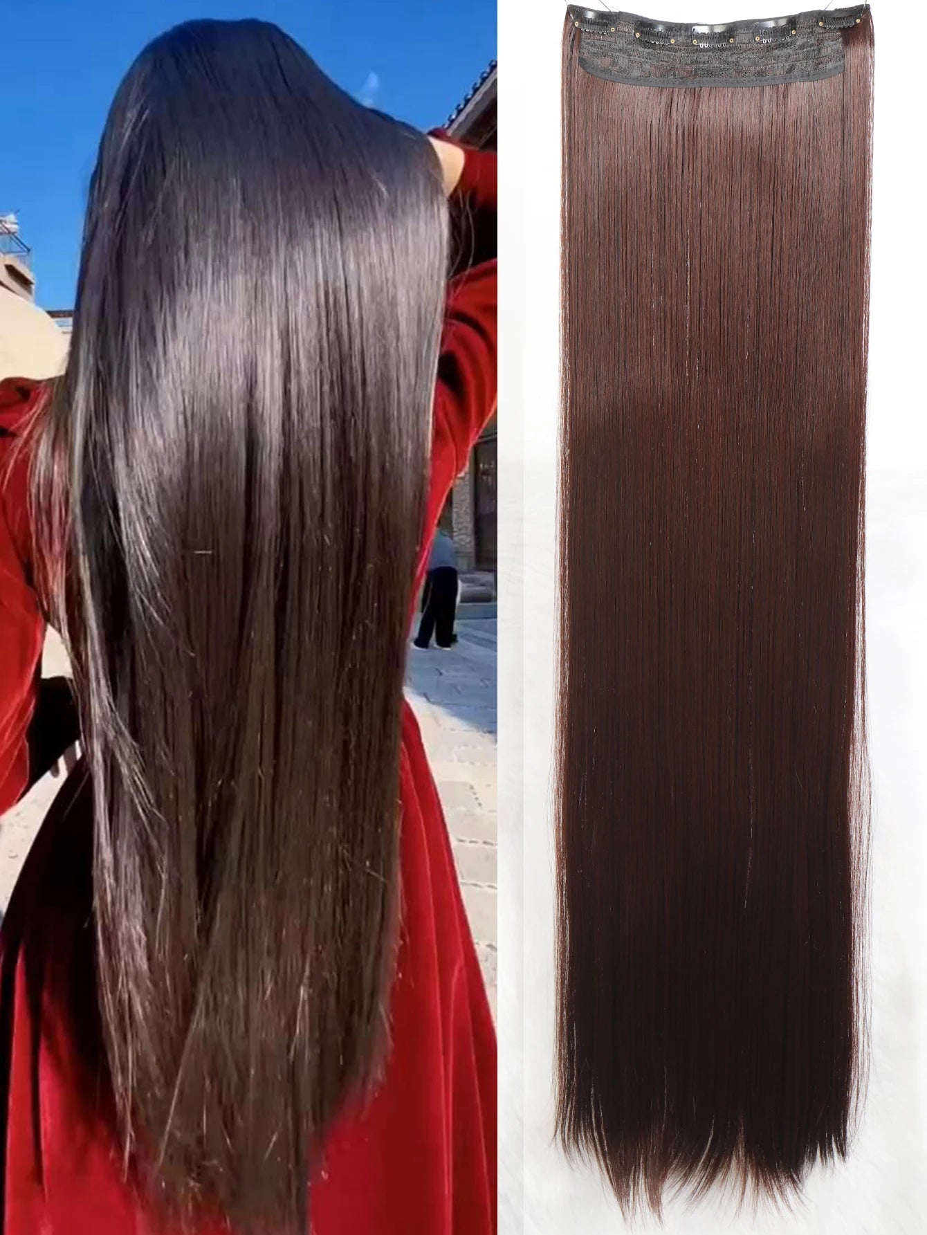 Synthetic 5 Clip In Hair Extensions Long Straight Hairstyle Hairpiece Black Brown Blonde 80CM Natural Fake Hair For Women