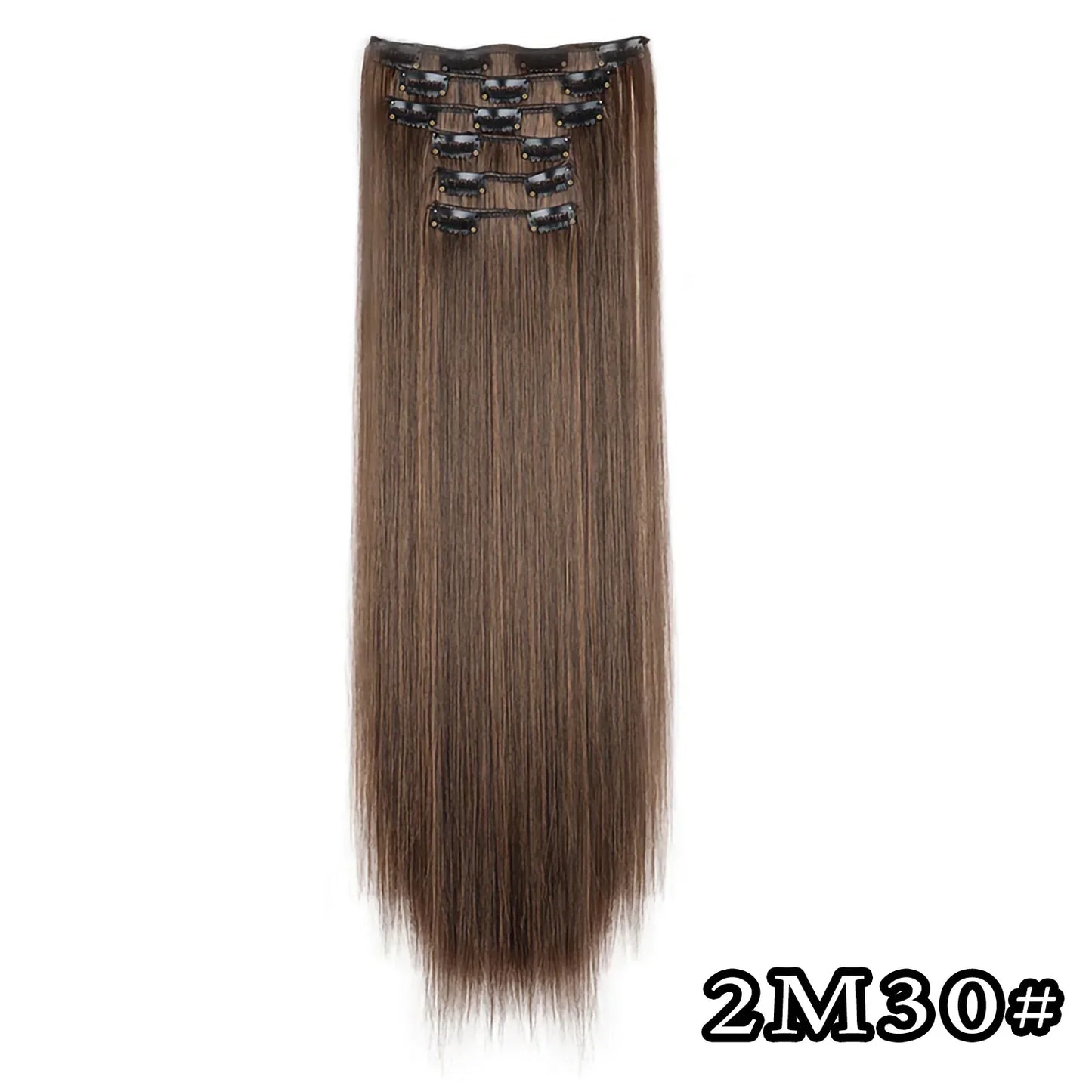 Black Hair Extensions 24"/60cm 6pcs/set Women Long Straight Synthetic Full Head Clip 16 Clips Ombre Heat Resistant Fiber Hair