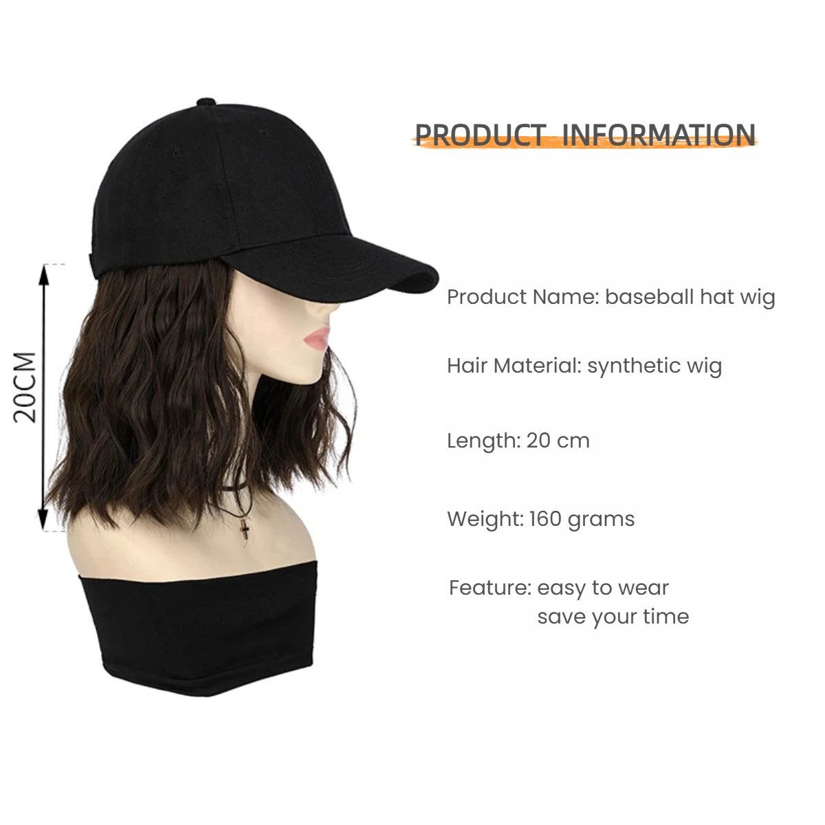 Synthetic Hat Wig for Women Wig Cap with Curly Hair Extensions Hat with Hair Wave Adjustable Baseball Cap Wigs