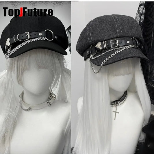 Women's Men's Harajuku Gothic Lolita Beret Hat Y2k Girls Punk Grunge Chic Streetwear Accessories Caps Newsboy Cap