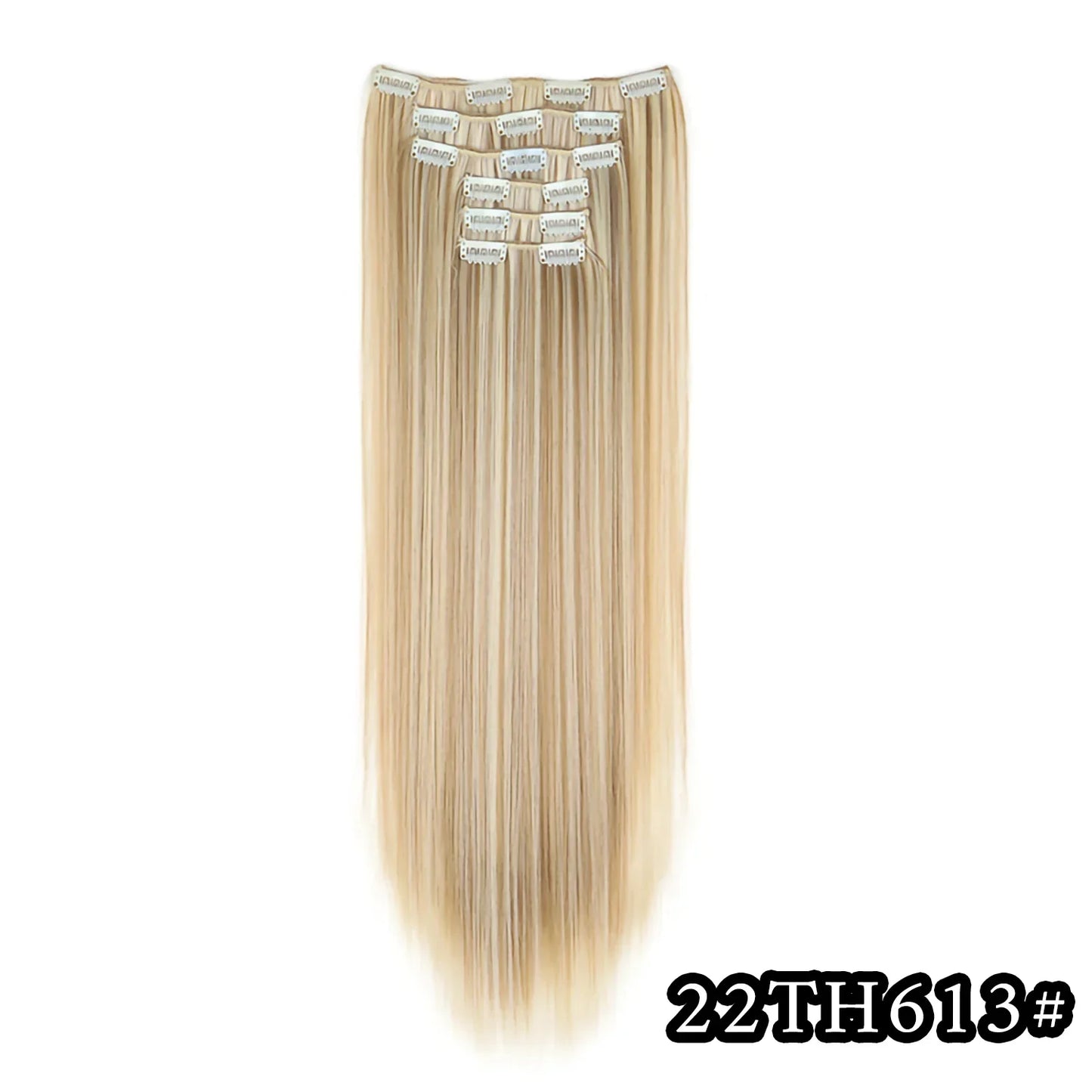 Black Hair Extensions 24"/60cm 6pcs/set Women Long Straight Synthetic Full Head Clip 16 Clips Ombre Heat Resistant Fiber Hair