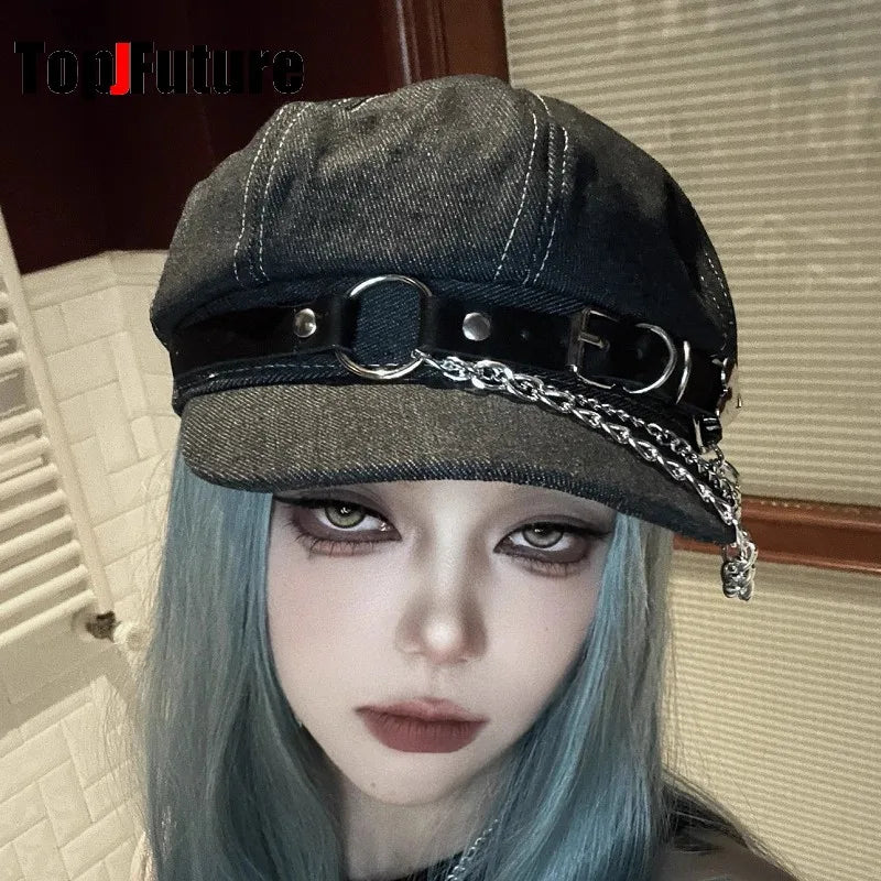 Women's Men's Harajuku Gothic Lolita Beret Hat Y2k Girls Punk Grunge Chic Streetwear Accessories Caps Newsboy Cap