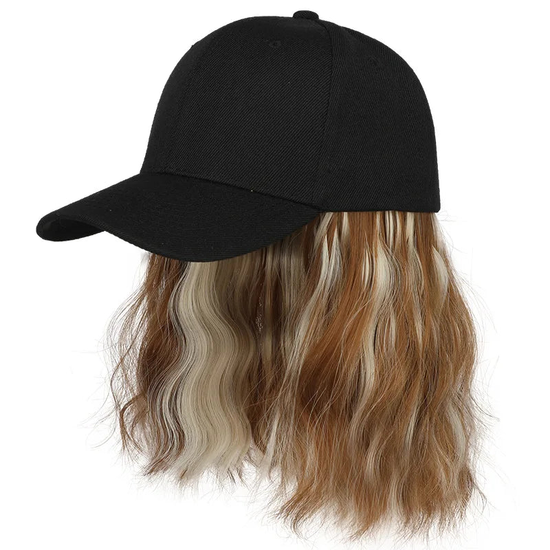 Synthetic Hat Wig for Women Wig Cap with Curly Hair Extensions Hat with Hair Wave Adjustable Baseball Cap Wigs