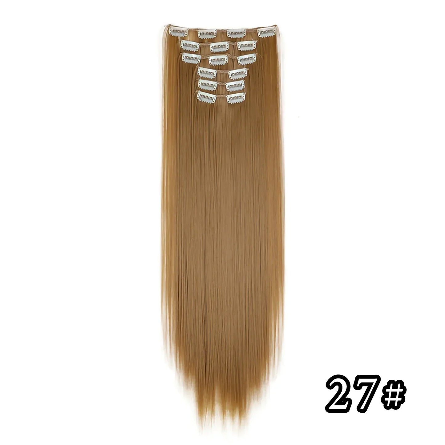Black Hair Extensions 24"/60cm 6pcs/set Women Long Straight Synthetic Full Head Clip 16 Clips Ombre Heat Resistant Fiber Hair