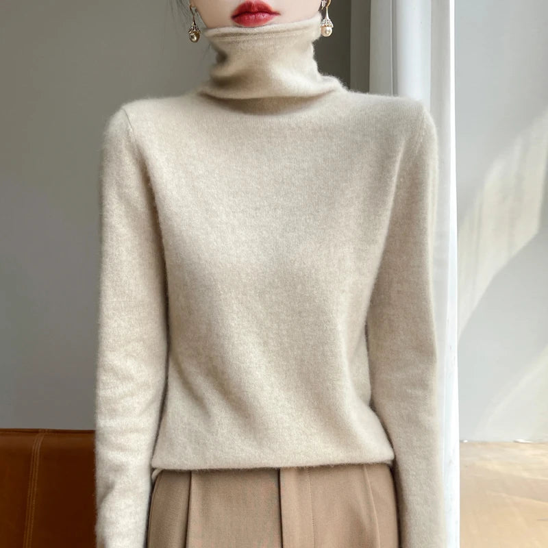 ZYCZCXX Autumn and Winter Turtleneck Sweater Women 100% Merino Wool Sweater Basic Knit Top 2024 New Women's Thermal Pullover