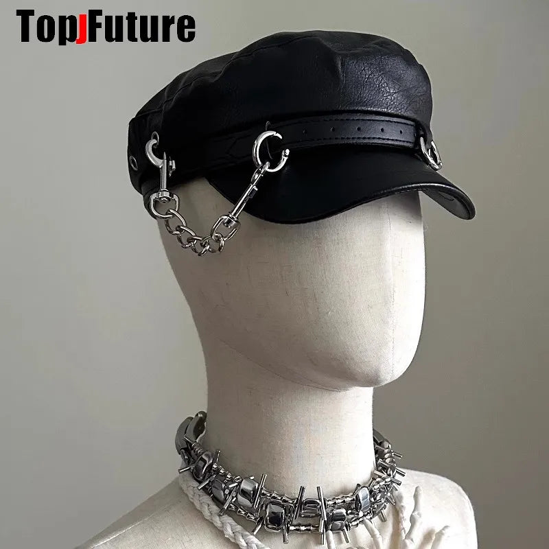 Unisex style Harajuku Gothic Lolita Hat Women Men Punk Designer beret subculture punk metal Cap Streetwear Arm Cap