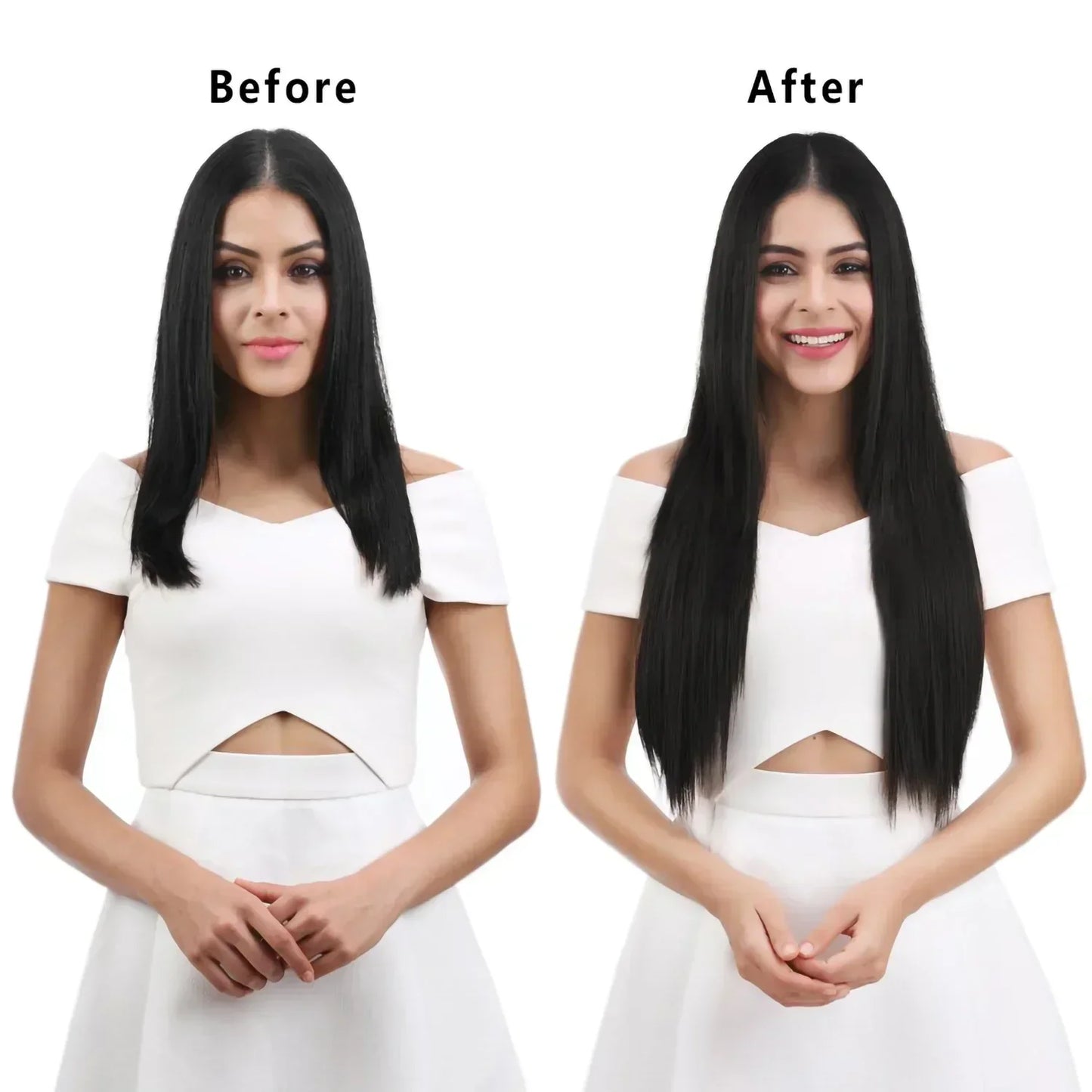 Black Hair Extensions 24"/60cm 6pcs/set Women Long Straight Synthetic Full Head Clip 16 Clips Ombre Heat Resistant Fiber Hair