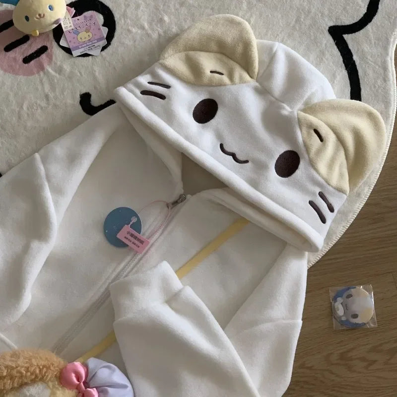 Casual Cartoon Deeptown Kawaii Lolita Style Women Fleece Hoodies Cutecore Oversize Japanese Soft Girl Zipper Sweatshirt Cardigan