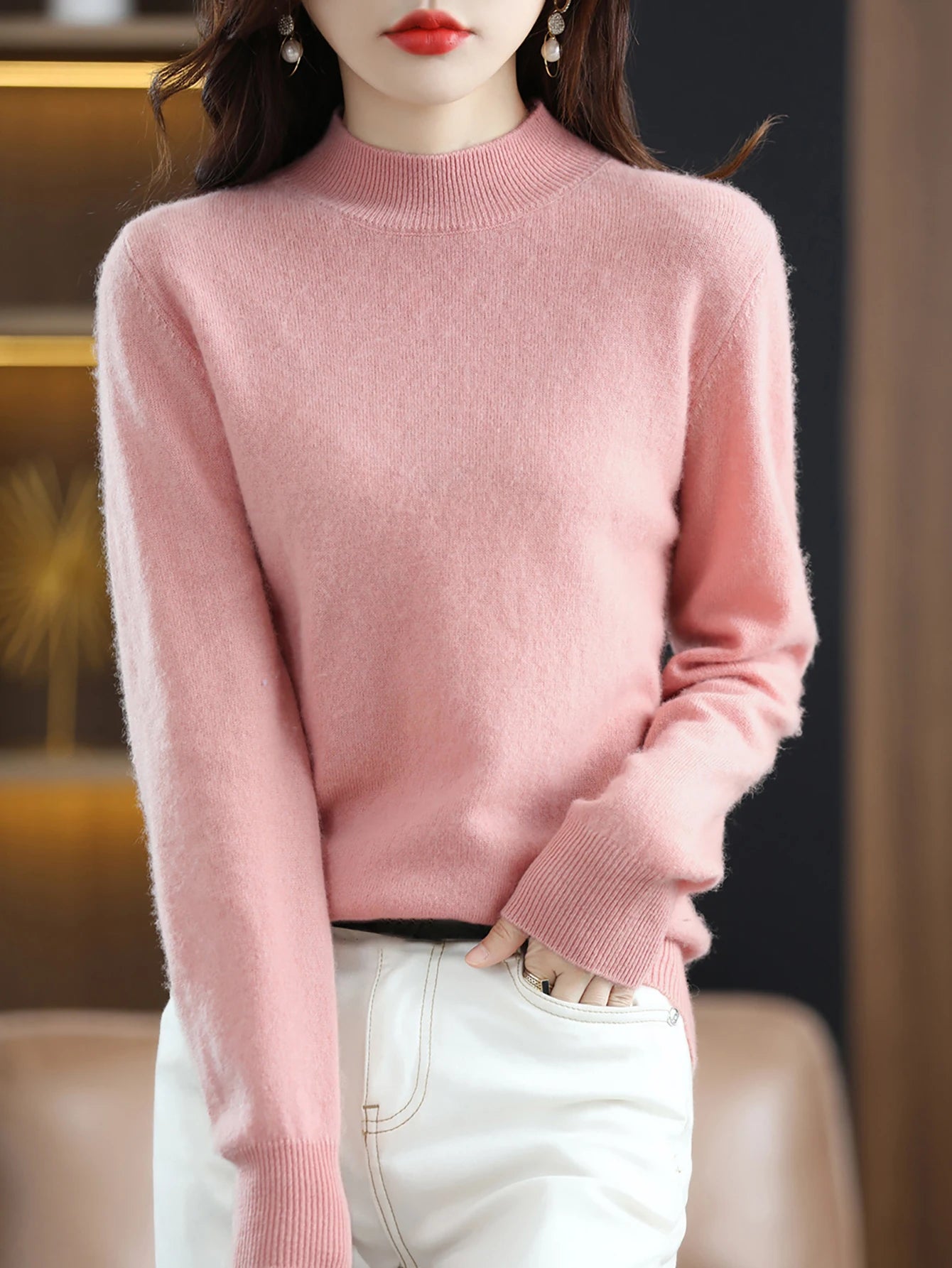 100% Merino Wool Cashmere Sweater Women Knitted Sweater Turtleneck Long Sleeve Pullovers Autumn Winter Clothing Warm Jumper Tops
