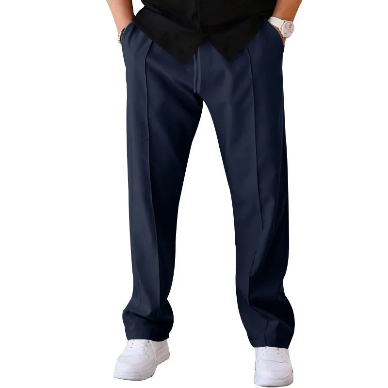 Loose Straight Casual Pants for Men Summer Faion Urban Sle mid Waist Straight Leg Trousers Khaki Color Pure Color Pattern