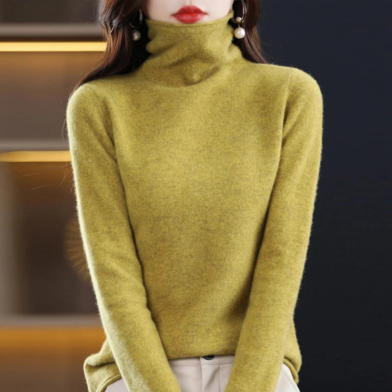 ZYCZCXX Autumn and Winter Turtleneck Sweater Women 100% Merino Wool Sweater Basic Knit Top 2024 New Women's Thermal Pullover