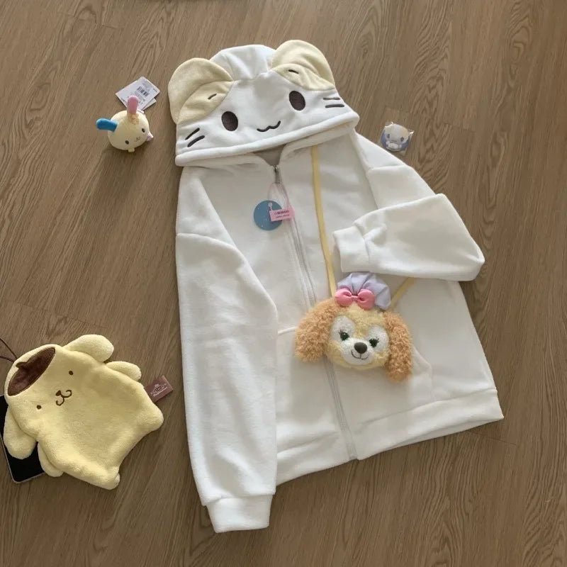 Casual Cartoon Deeptown Kawaii Lolita Style Women Fleece Hoodies Cutecore Oversize Japanese Soft Girl Zipper Sweatshirt Cardigan