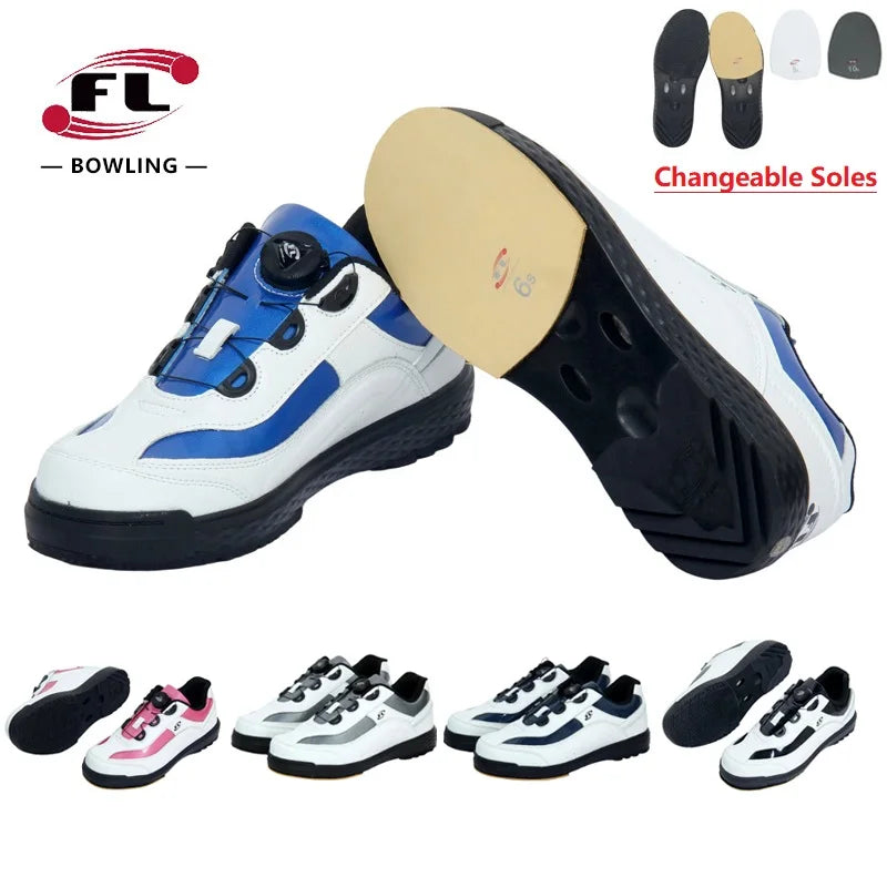 Unisex Professional Bowling Shoes Right Left Hand Athletic Sneakers Changeable Soles Hard-Wearing Big Size Bowling Shoe 35-46