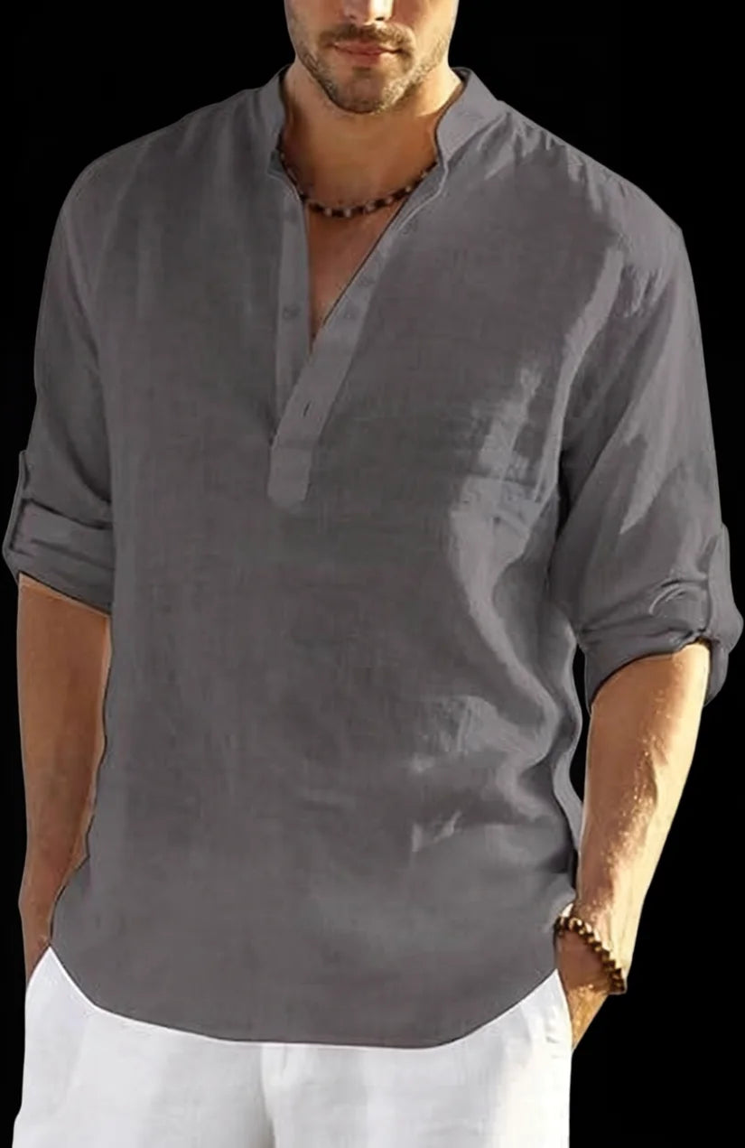 New Men's Casual Blouse Cotton Linen Shirt Loose Tops Long Sleeve Tee Shirt Spring Autumn Casual Handsome Men's Shirts